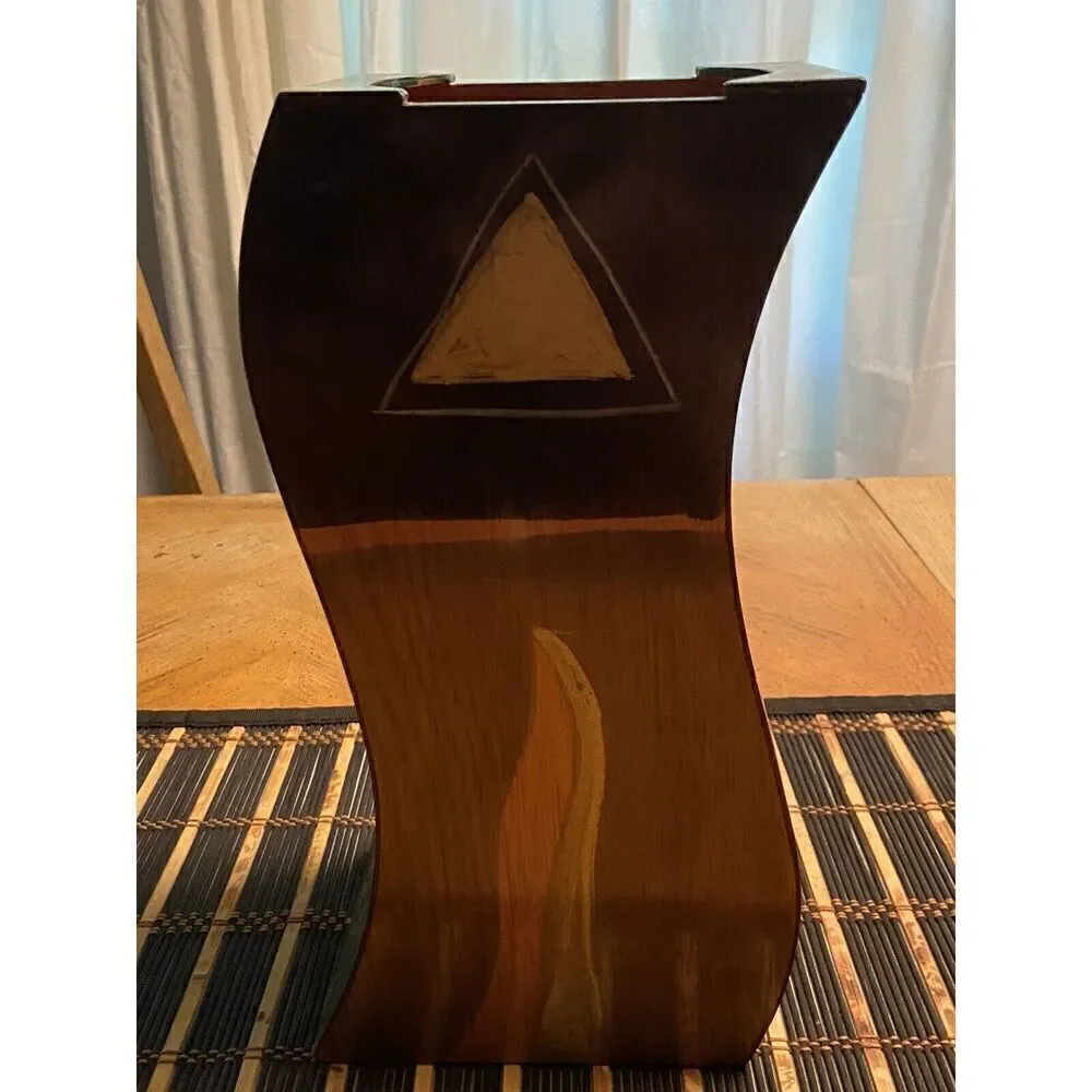 Kakadu‎ Art Israel Wood Vase Handpainted Signed Reut Shahar 12” Tall 4” By 4” - Picture 3 of 14